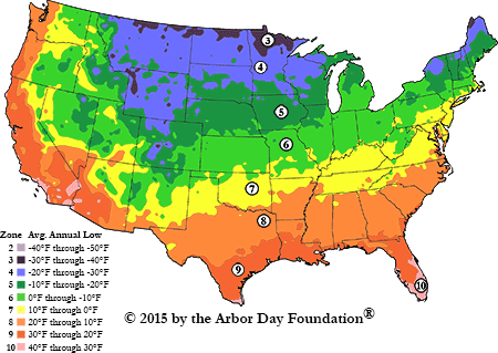 2015 Arborday.org Hardiness Zones