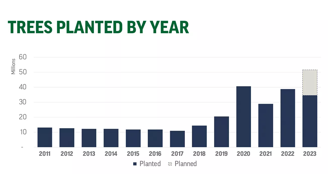 major milestones chart trees planted by year