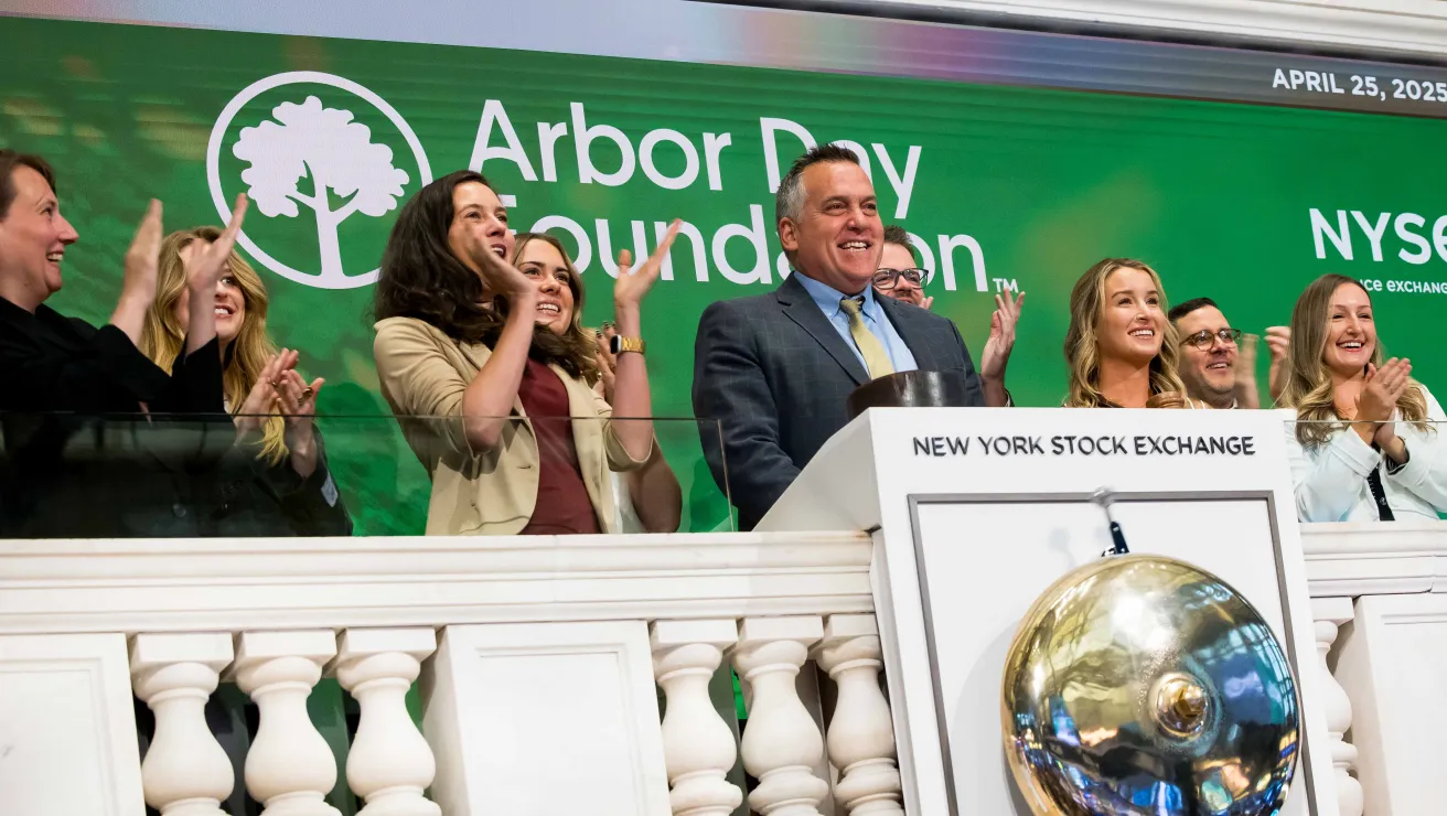 Arbor Day Foundation CEO Dan Lambe rings New York Stock Exchange Opening Bell on Arbor Day. Photo courtesy of New York Stock Exchange.