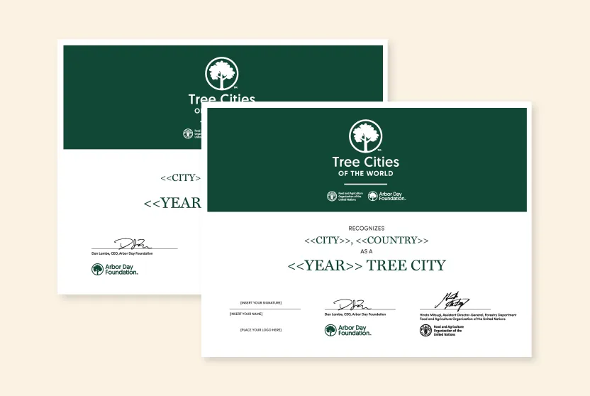 Tree Cities of the World certificate.